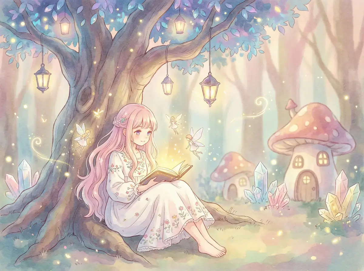 四虎影视在线观看芭蕉 - 魔法森林中阅读故事书的粉发少女与精灵